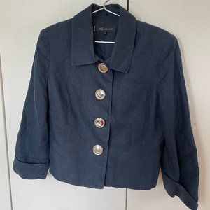 Anne Klein Navy Linen Jacket with Silver Buttons, Size 10